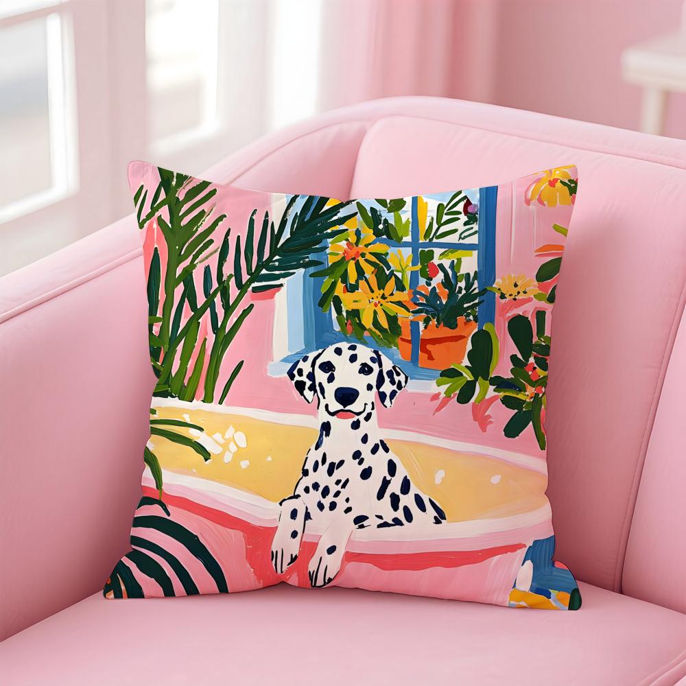 D-Dalmatian Cushion Cover Pillowcase Short Plush Invisible Zipper Room Sofa Cushion Cover