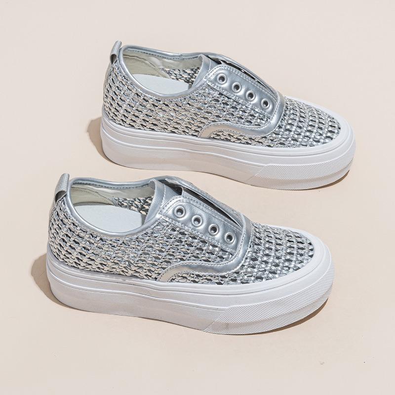Thick-soled Little White Shoes Women's New Summer Outer Wear Fashionable Versatile Hollow Breathable One-pedal Lazy Board Shoes