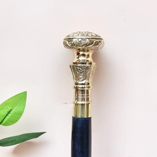 99.06 Cm Brass Flower Handle Walking Stick, Stylish Black Hardwood Foldable Cane, Gift For Father, Grandparents, Christmas Gift, Anniversary Gift