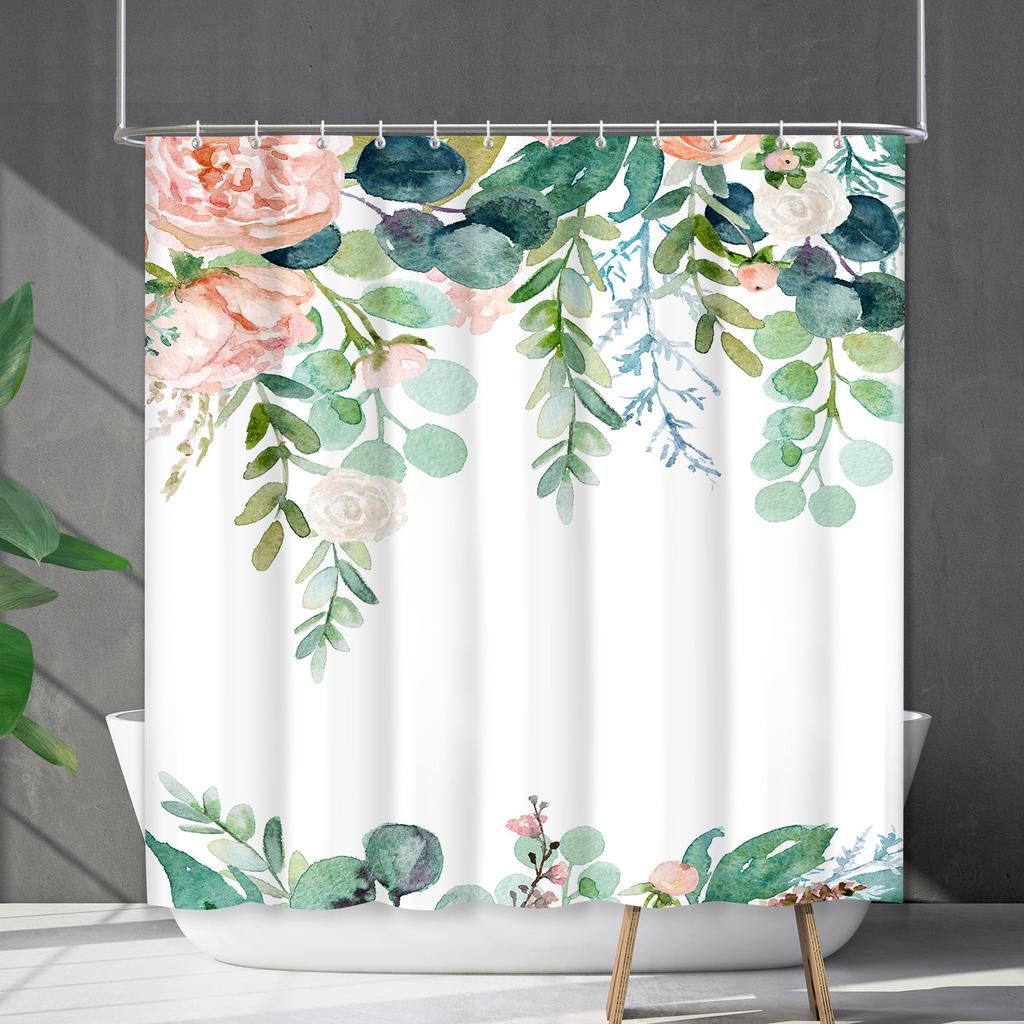 Duschvorhang Wasserdicht Und Schimmelresistent 3D Digitaldruck Pflanze Blume Und Gras Duschvorhang Badezimmer Trennvorhang