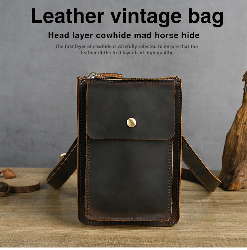 Retro Genuine Leather Waist Bag – Multifunctional Crossbody Pouch for 6-inch Phones