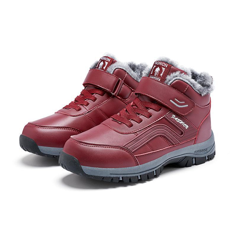Zapatos de Invierno Impermeables de Cuero para Caminar para Ancianos - Gruesos, Anchos, con Forro de Terciopelo, para Deportes al Aire Libre y Montañismo para Mujeres y Hombres
