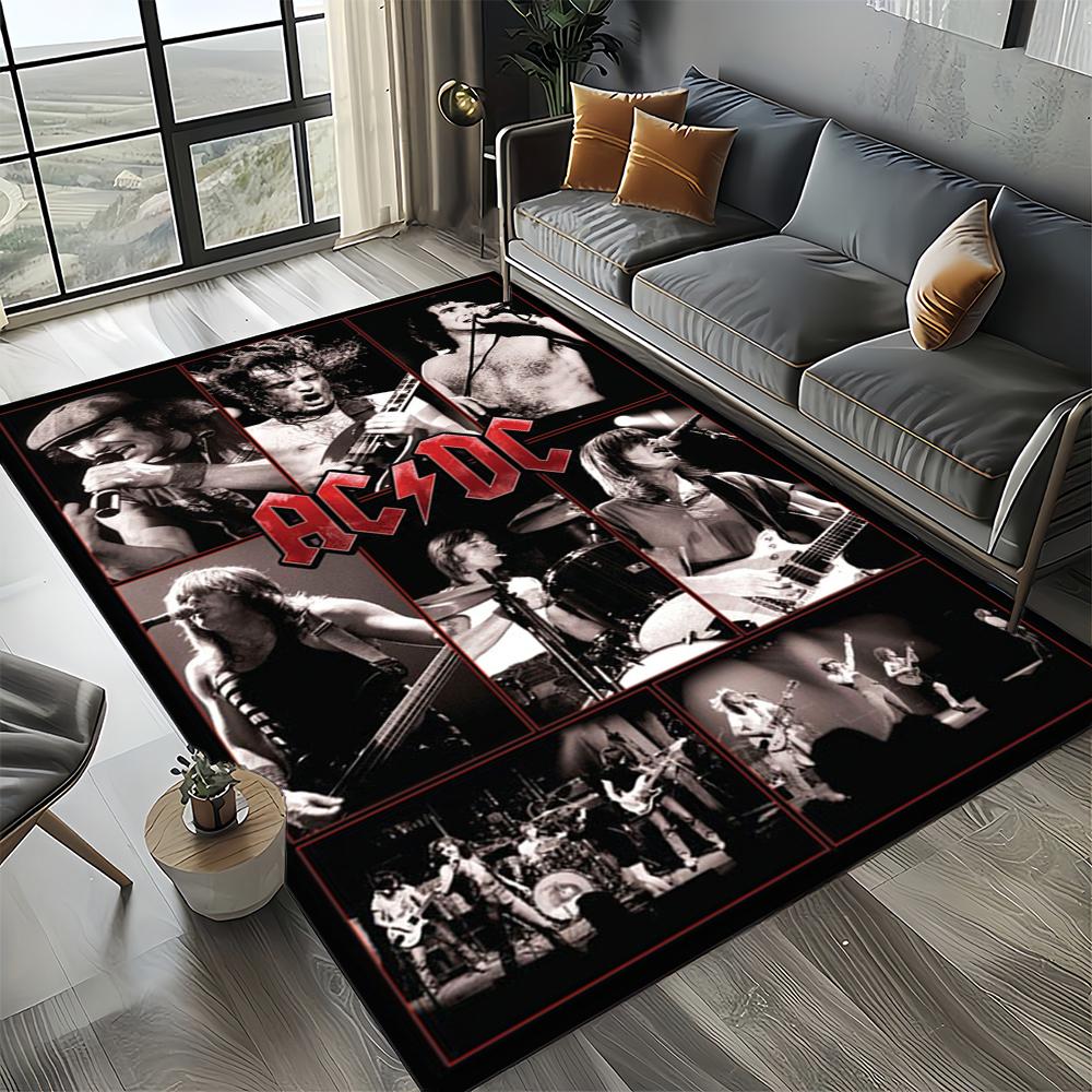 3D AC-DC Rock Band Cartoon Teppich Groß, Teppich für Wohnzimmer Schlafzimmer Sofa Fußmatte Dekoration, rutschfeste Bodenmatte für Kinder