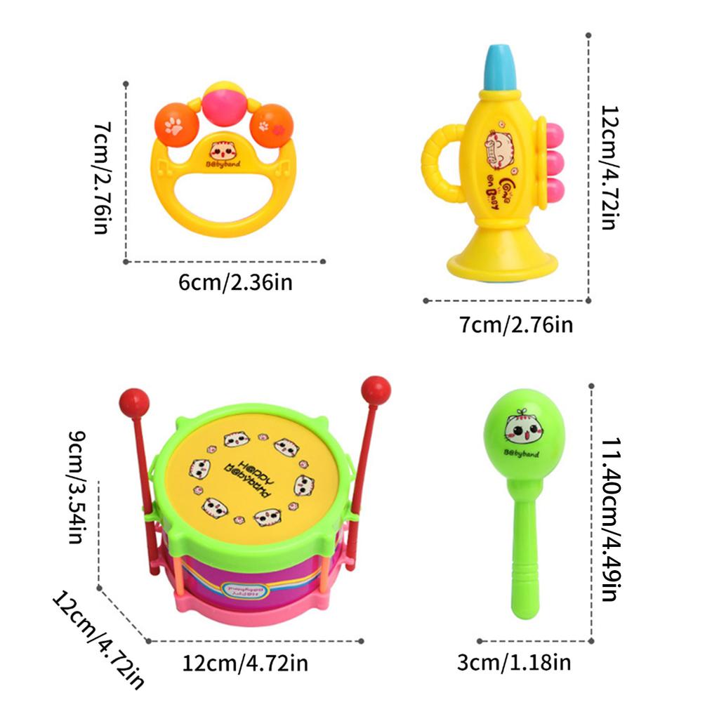Toddler Percussion Instrument Educational Auditory Development Musical Toy With Drumsticks Trumpet Sand Hammer for Baby