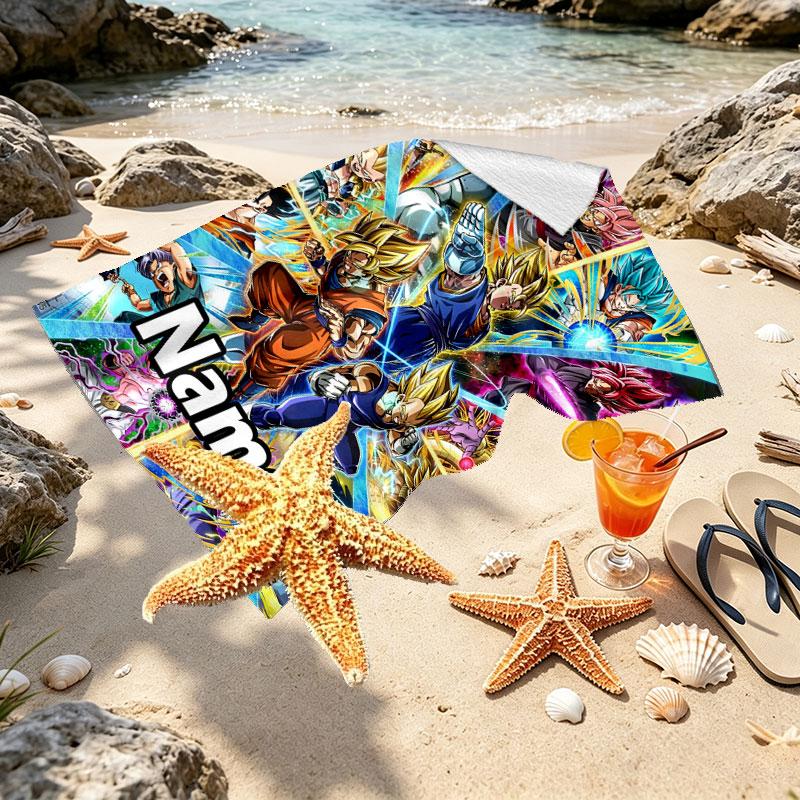 Custom Name Personalized DRAGON BALL Print Beach Towel, for Trip Camping Beach Party Home Decor, Birthday Gift for Family & Friends
