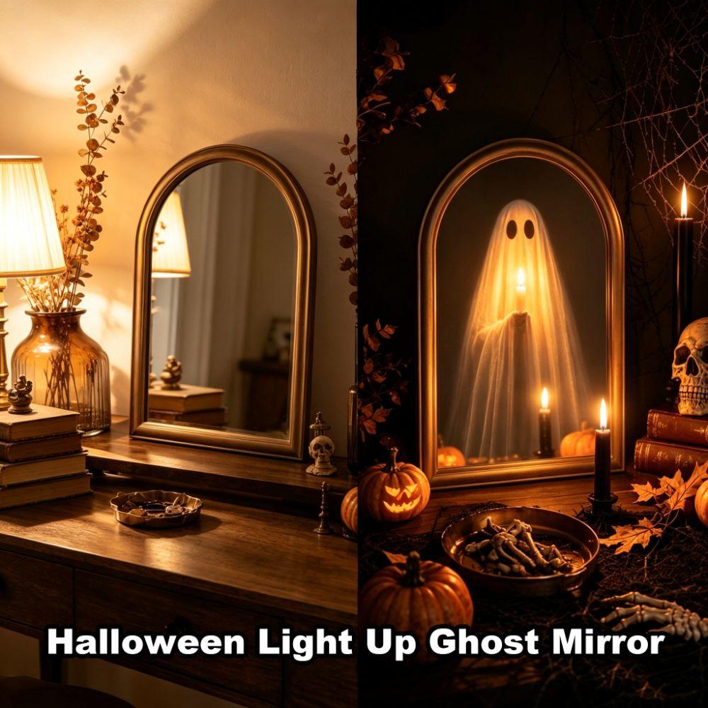 LED Glowing Light Up Ghost Mirror Battery Powered Glowing Ghost Mirror Wall Hanging Mirror  Bedroom