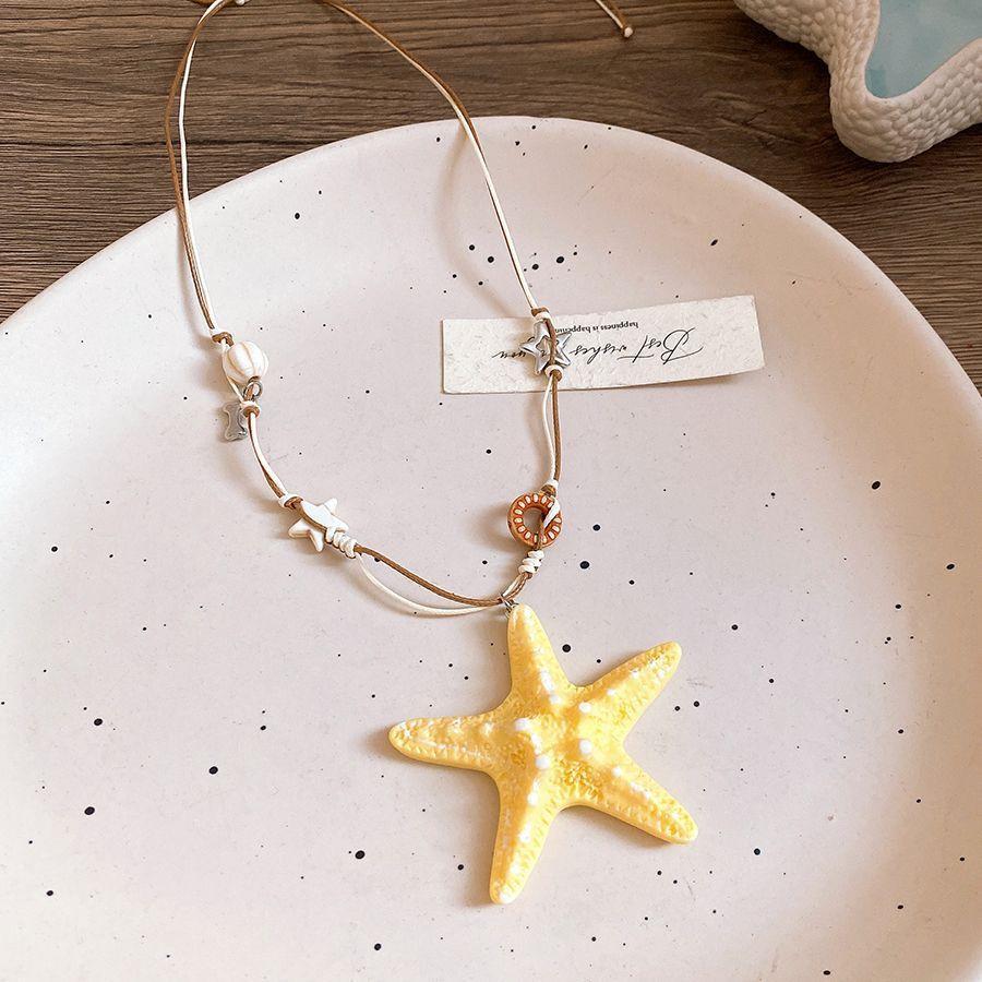 

Ожерелье-подвеска из смолы и натурального камня в виде морской звезды, нишевый стиль для отпуска, цепочка на ключицу, универсальное, простое и высококлассное украшение