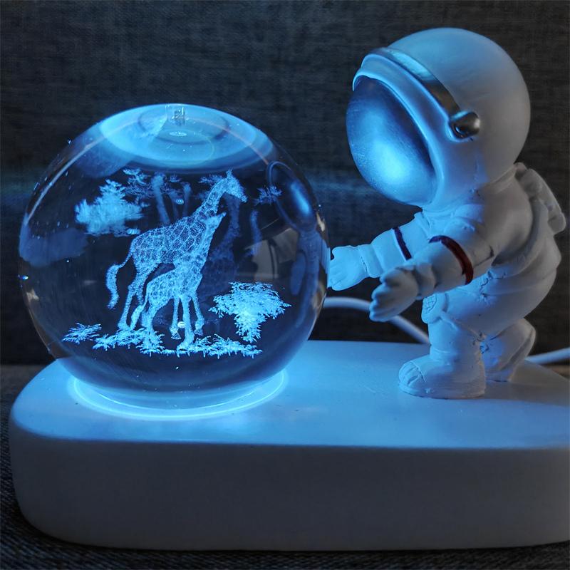 Astronaut Creativ 3D Minge de Cristal Led Lumină de noapte pentru Dormitor Copii Planetă Spațiu Lampă Sistem Solar USB Cadou de Crăciun pentru copii