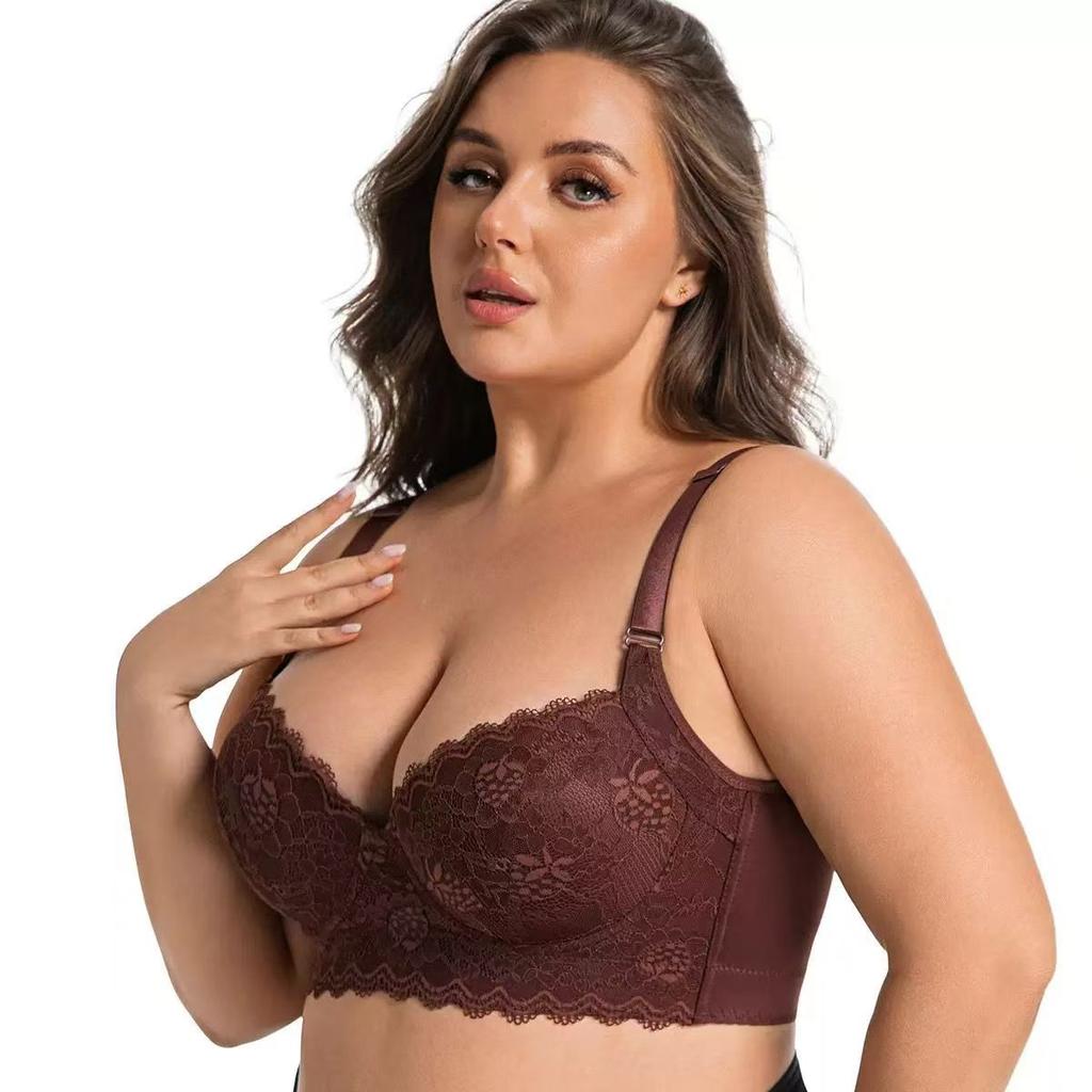Кружевное нижнее белье большого размера с тонкой чашкой для женщин, с боковой регулировкой груди и бюстгальтером на косточках