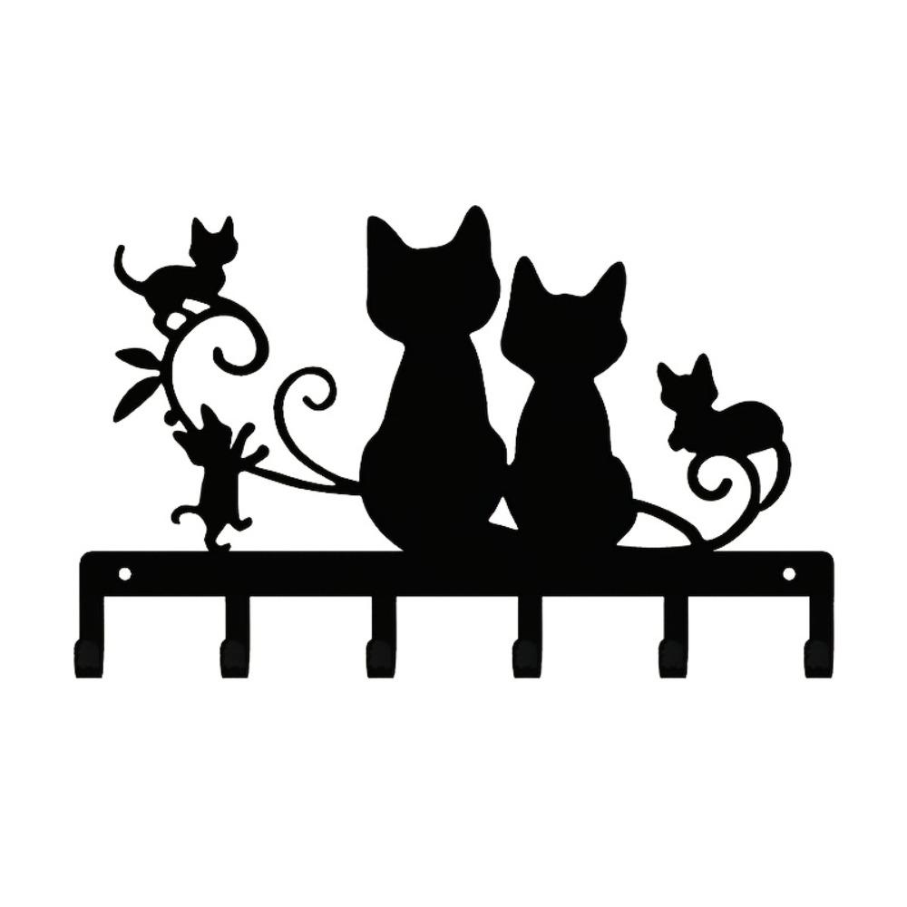 Black Cat Metal Wall Hook, Silhouette Key Holder, Decorative Animal Hook for Entryway Living Room Halloween Gift