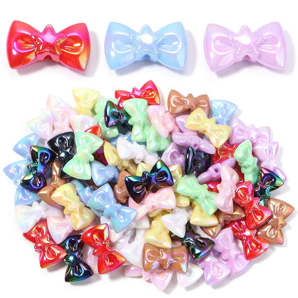 10pcs 17x28mm Bow Acrylic Beads Colorful Sweet Bowkot Loose Beads For Jewelry Making DIY Necklace Phone Chain Keychain Decor