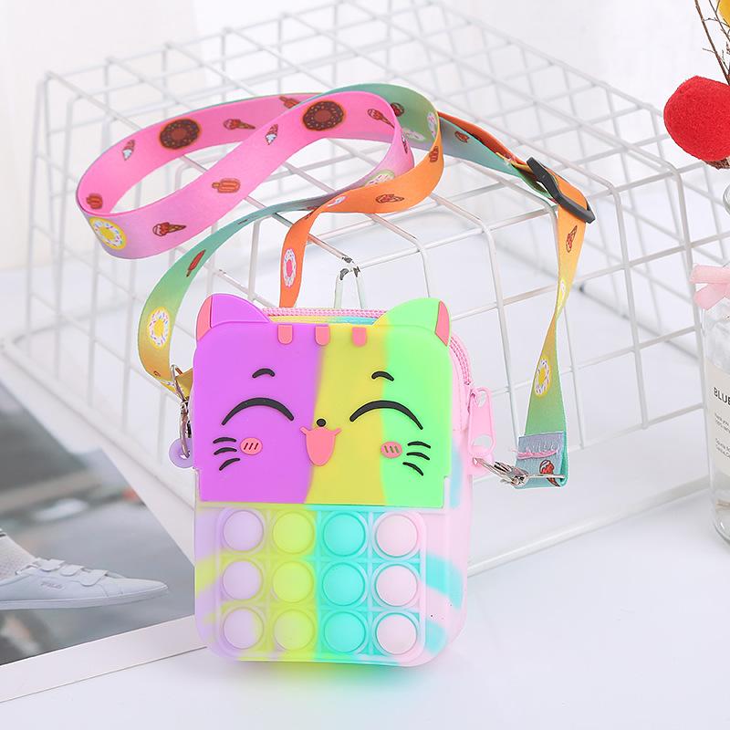 Neue Mädchen Blase Handtasche Prinzessin Geldbörse Weiche Silikon Umhängetasche Kinder Nette Katze Cartoon Rucksack Stressabbau Spielzeug Schulter Tasche