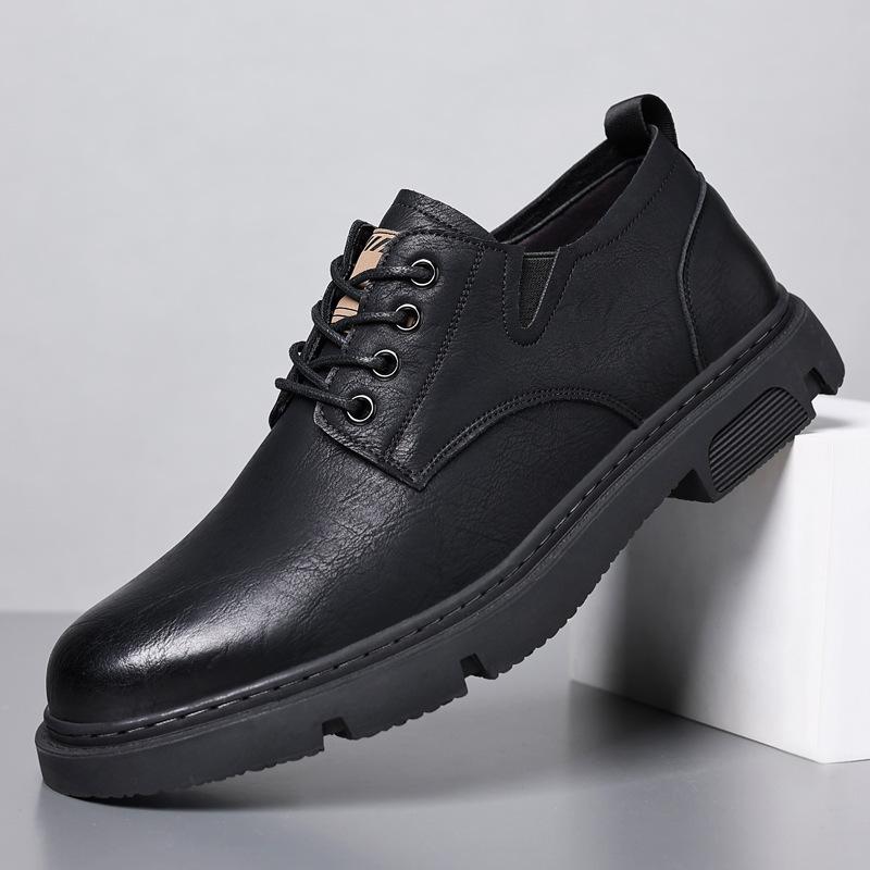 

Spring and Autumn New Men s Casual Leather Shoes Tooling Big Head Lace-up Men s Shoes Youth Trend Shoes 38 чёрный