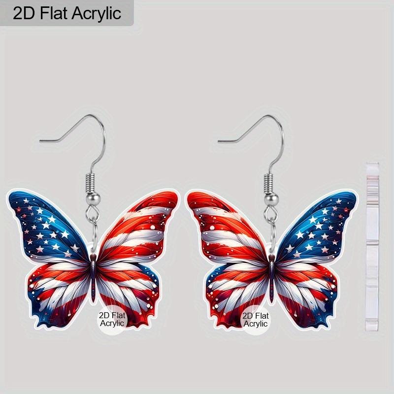 

2D Flat Colorful Butterfly America Flag Acrylic Material Dangle Earrings Lightweight Colorful Earrings for Women Jewelry Gifts