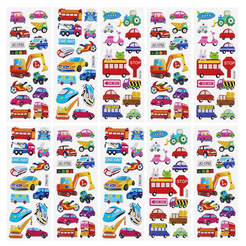 10Sheets 3D Bubble Stickers Cartoon Animal Cars Sticker Kids Boy Girl Birthday Party Favors Pinata Fillers Christmas Gift Toys