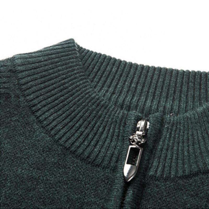 Halbhoher Reißverschlusspullover für Herren im Winter, dicker, warmer, von Vater installierter Herrenpullover mittleren Alters, einfarbiges, gestricktes Unterhemd aus Wolle