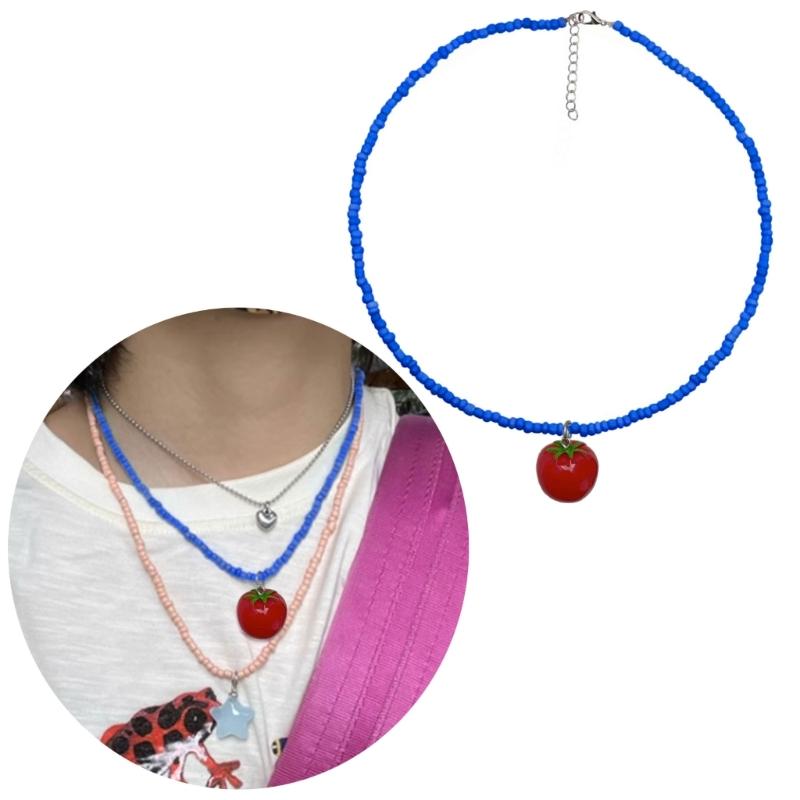 Colorful Resin Tomato Pendant Necklace Bohemian Style Beaded Choker Unique Gift Adjustable Length Tomato Necklace Chain