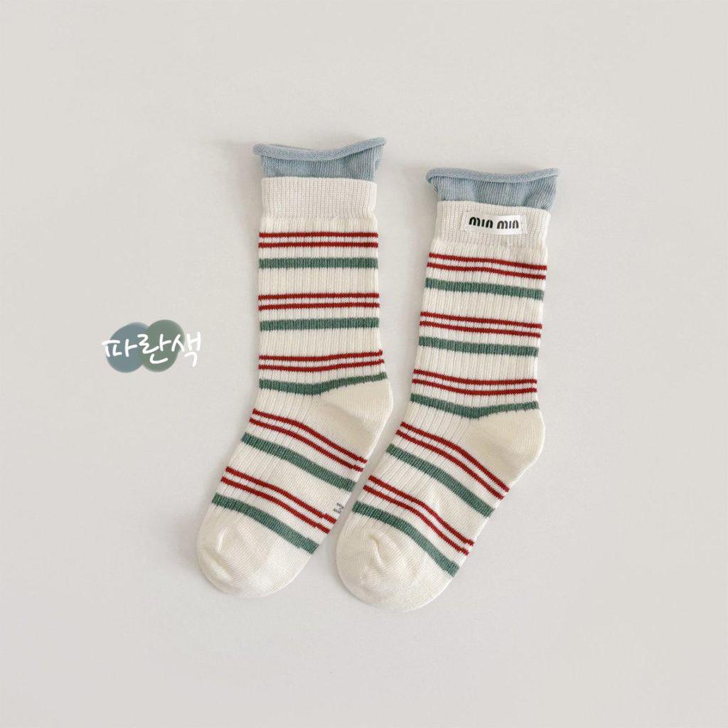 Girls' Striped Miu Series Spring & Autumn Boneless Mid-Tube Socks