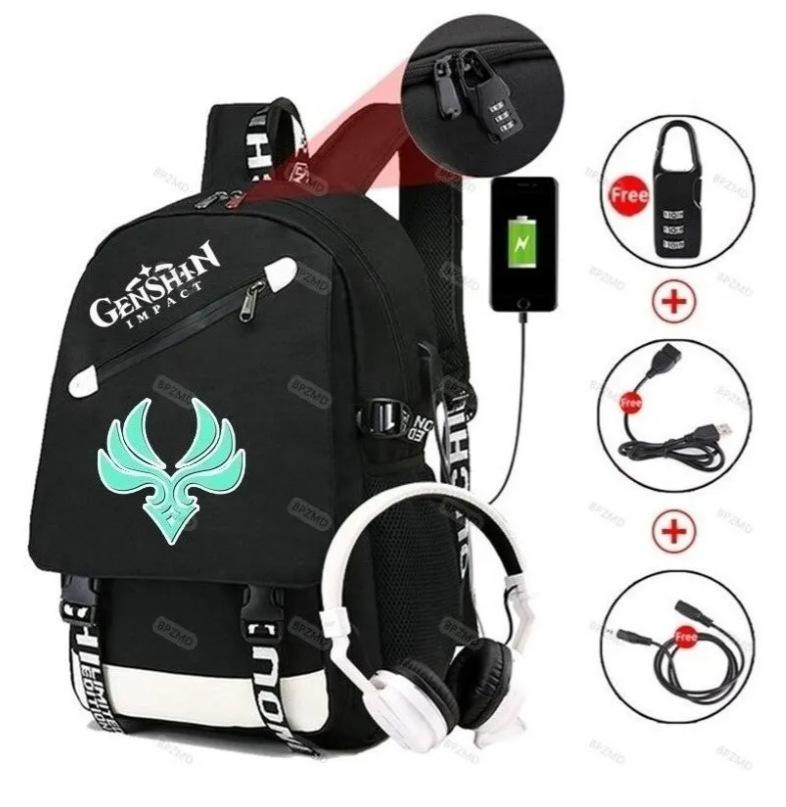 Backpack Anime, Genshin Surrounding Large Capacity Student School Bag Outdoor Travel Bag