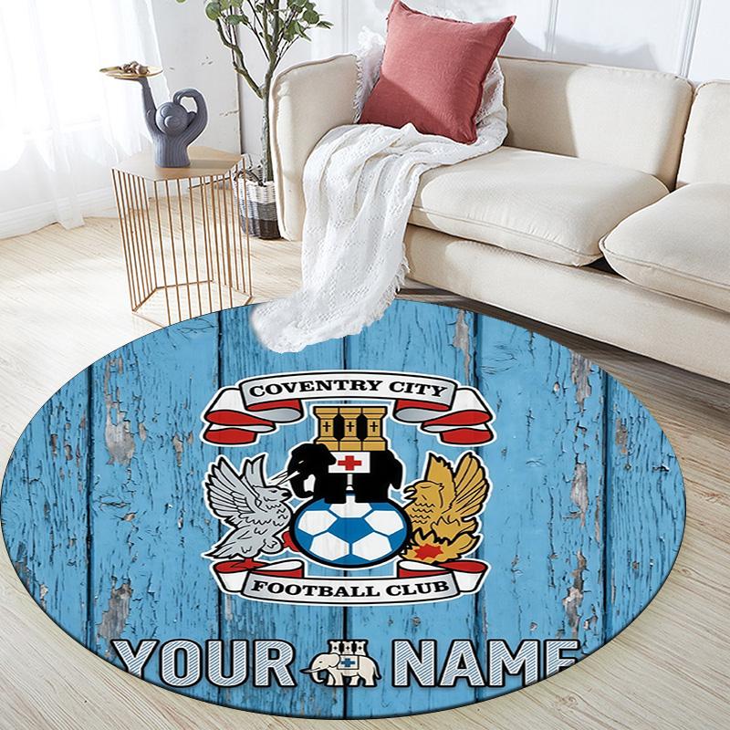 Custom Name Coventry City F.C Round Area Rug,Carpet Rug for Living Room Bedroom Sofa Playroom Decor,Non-slip Floor Mat