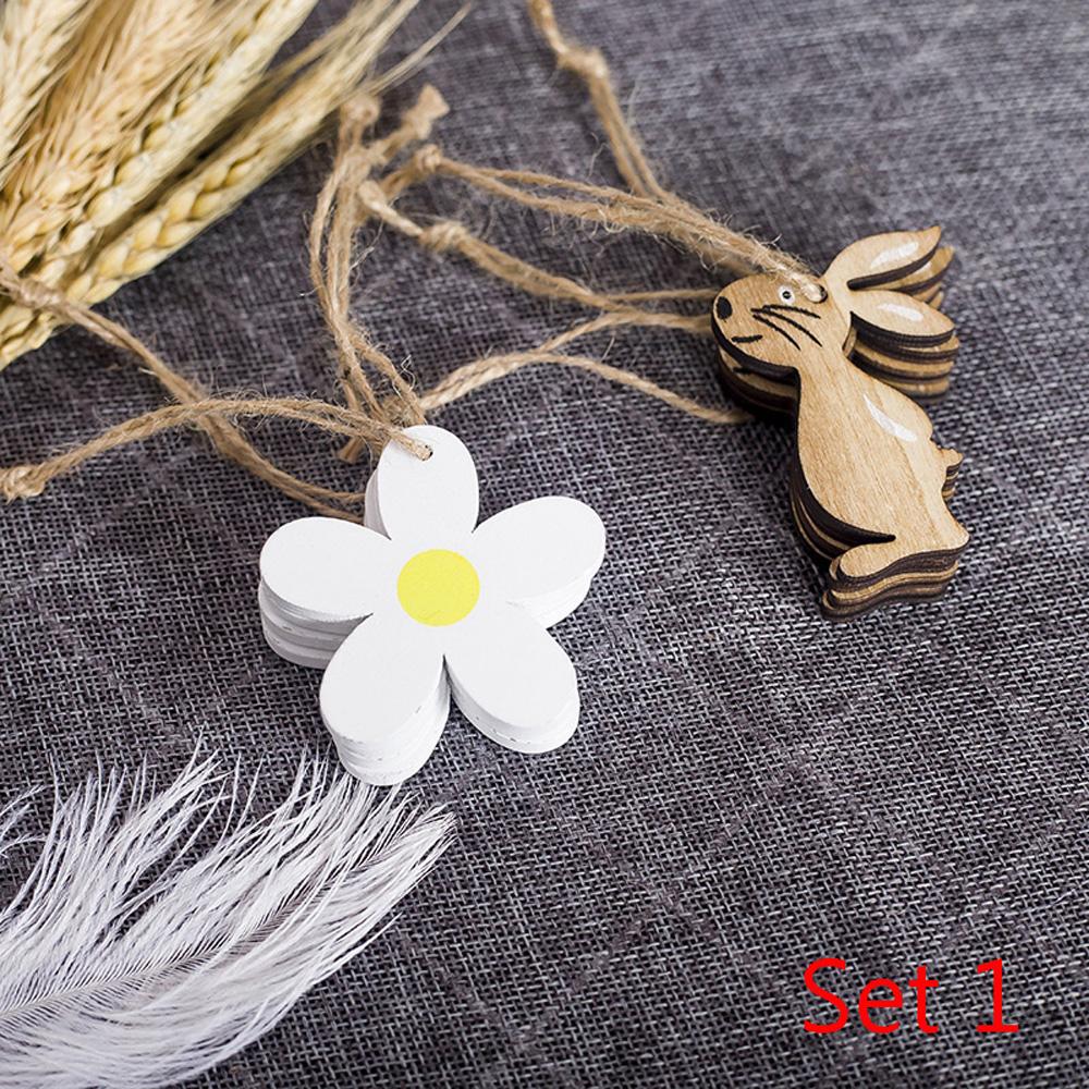 

8PCS/Set Wooden Easter Wood Chips Cutouts Wood Rabbit Easter Decorations Pendants Eggs Household Decor Handcraft DIY Crafts