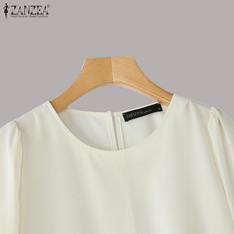 ZANZEA Women Casual Round Neck Summer 3/4 Sleeve Loose Blouse