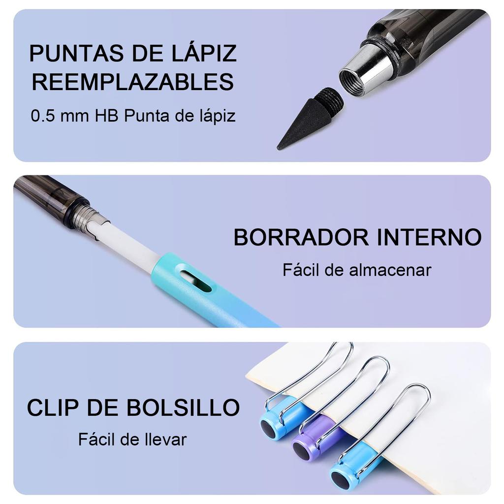 12 Pcs Everlasting Pencils,Infinity Pencil With Eraser,Inkless Eternal Pencil With 24 Replacement Nibs,Reusable Forever Pencil