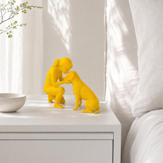 3D Printed Women Dog Figurine, Girls Pet Friendship Decorative Statue Sculpture for Living Room Home Office Shelf, Gift for Dog Lovers