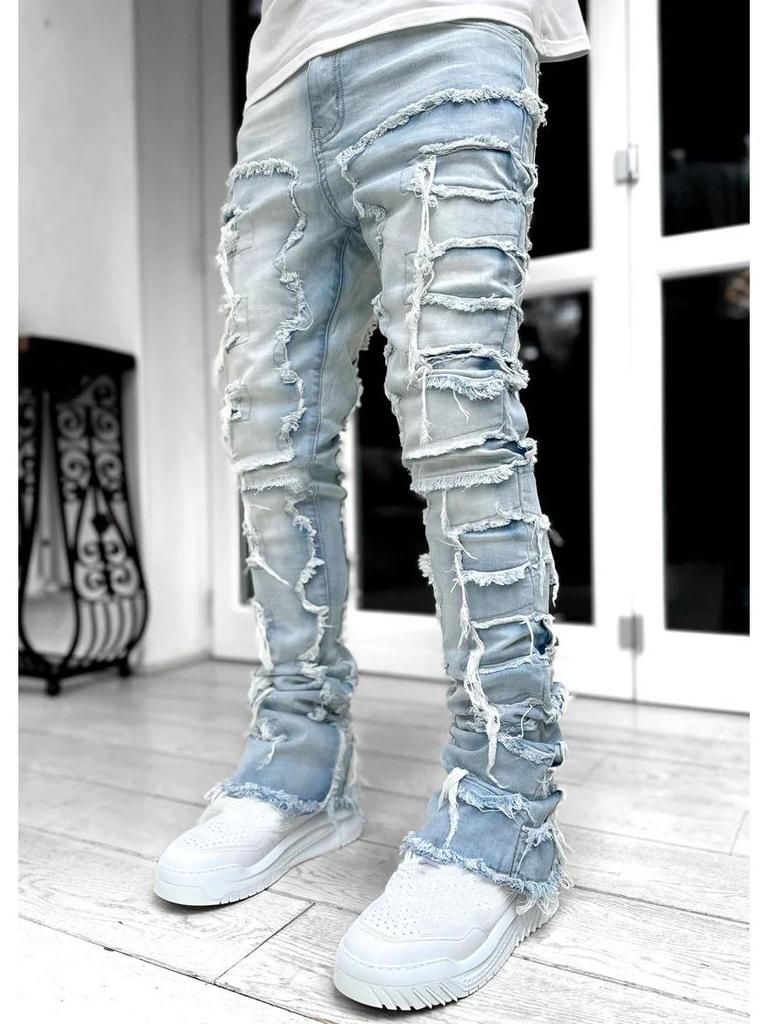 Men's Multi-Color Patch Slim-Fit Flared Jeans - Trendy High Street Style 2023