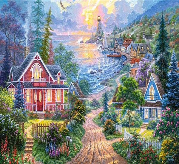 RUOPOTY Oil Painting By Numbers Lake Landscape Handpainted Unique Gift Pictures By Numbers Pavilion Spring For Adults Home Decor