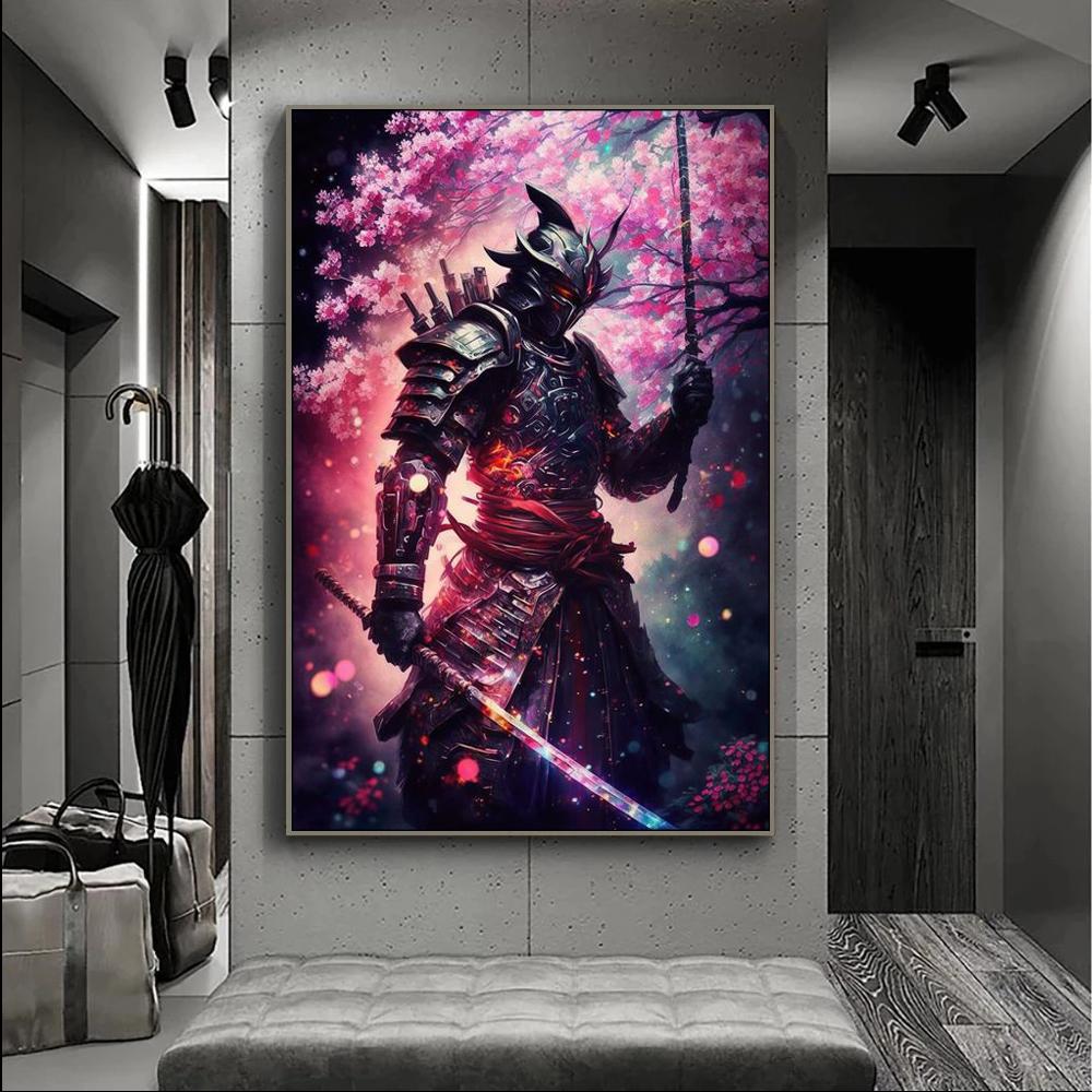 Retro Vintage Floral Samurai Anime Poster Aesthetic Canvas Wall Art Print for Home Decor