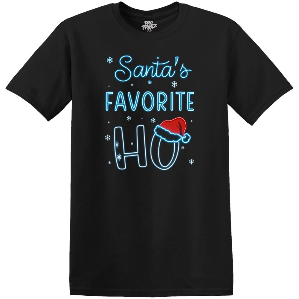 Christmas T-Shirt Neon Santa s Favorite Ho 3XL