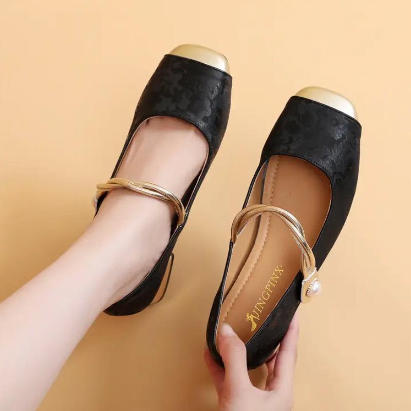 

Single shoes women s new summer comfortable medium heel Mary Jane shoes soft sole soft surface thick heel with skirt 35 чорний