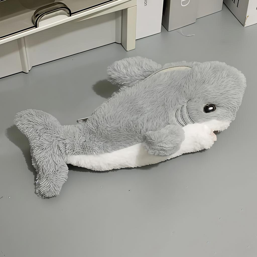 Plush shark-shaped pencil case, soft, cute, and creative stationery storage bag for students.