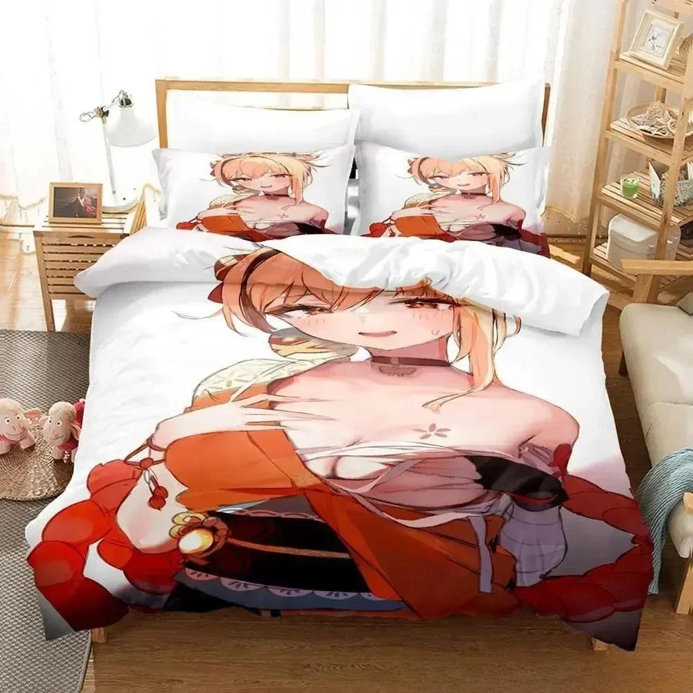 2024 Game Yoimiya Genshin Impact Bedding Set Cartoon Anime three-piece set Adult Kid Bedroom Duvet cover Sets 3D Kawaii Girls