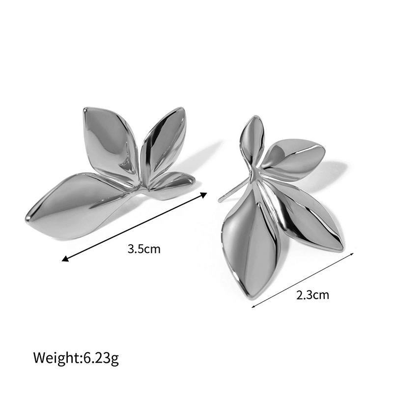 Htpwe Stainless Steel Flower Leaf Stud Earrings For Women 18k Gold Plated Couple Holiday Gift Earrings Party Daily Zircon