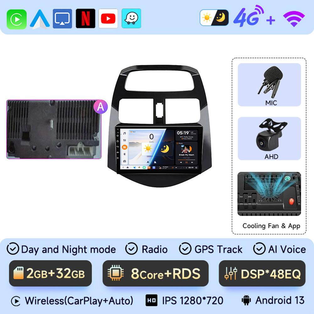 JIUYIN Android 13 Car Radio Multimedia Video Player For Chevrolet Spark Beat Matiz Creative 2010-2014 2Din 4G Navigation Carplay