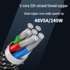 240W PD Fast Charging C-to-C Cable, Male-to-Male, 100W Charging, 5A Data Transfer, Type-C.