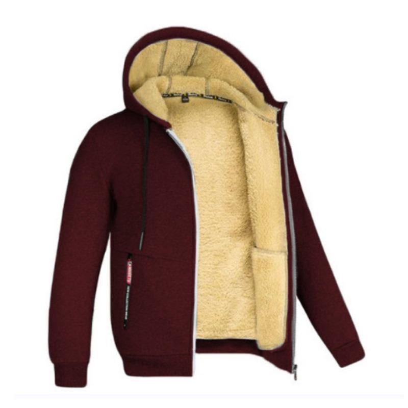 Lamb Velvet Autumn and Winter Sweater Men's Hooded Solid Color Jacket Plus Velvet Thickened Clothes