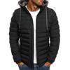 Men Cotton Coat Hooded Drawstring Zipper Closure Solid Color Winter Jacket