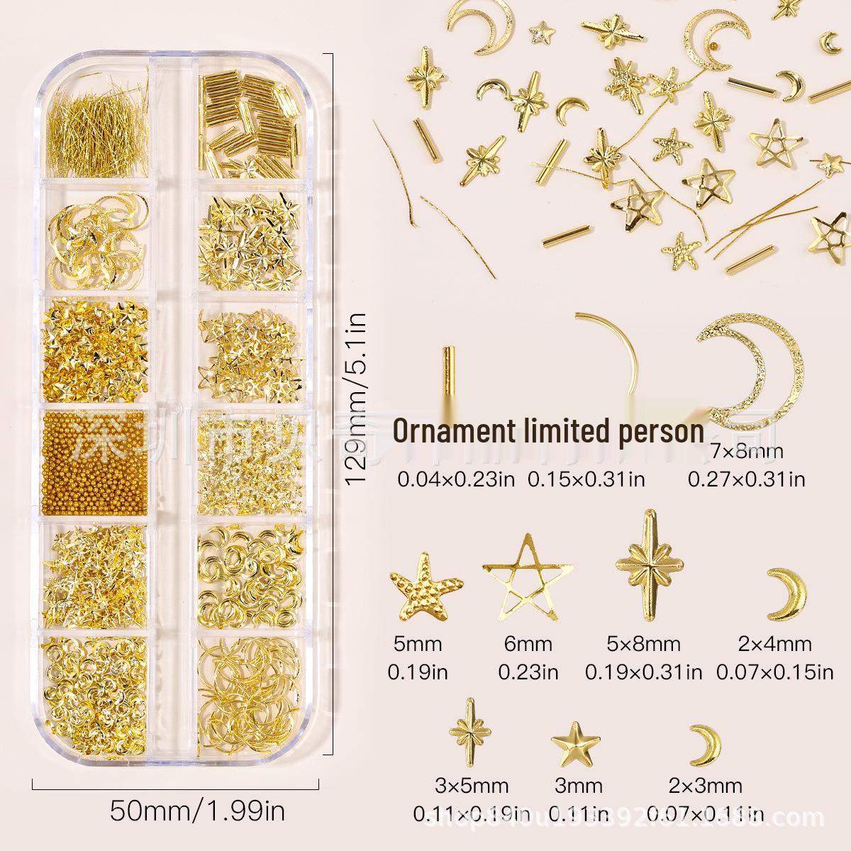Star and Moon Gold Metal Nail Art Stickers