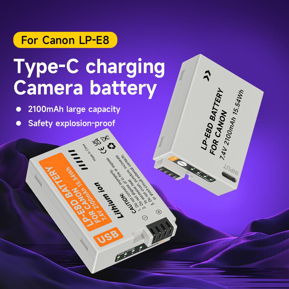 PALO 2100 mAh LP-E8 Typ-C-Akku mit Anzeigelampe für Canon EOS 550D 600D 650D 700D X4 X5 X6i X7i T2i