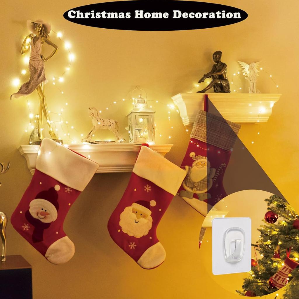 27 Pack Small Adhesive Wall Hooks, Clear Mini Hooks with Adhesive Strips, Damage Free Sticky Hooks for Hanging Decorations,Lights and Cables