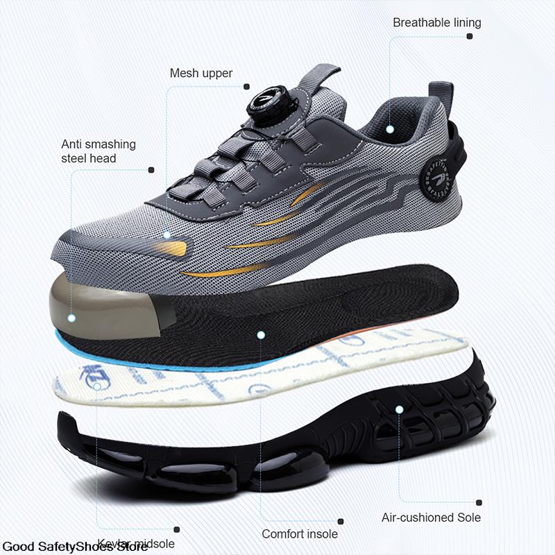 Męskie trampki robocze Oddychające buty robocze ze stalowymi noskami Poduszka powietrzna Męskie sportowe buty ochronne Damskie odporne na przebicie buty budowlane