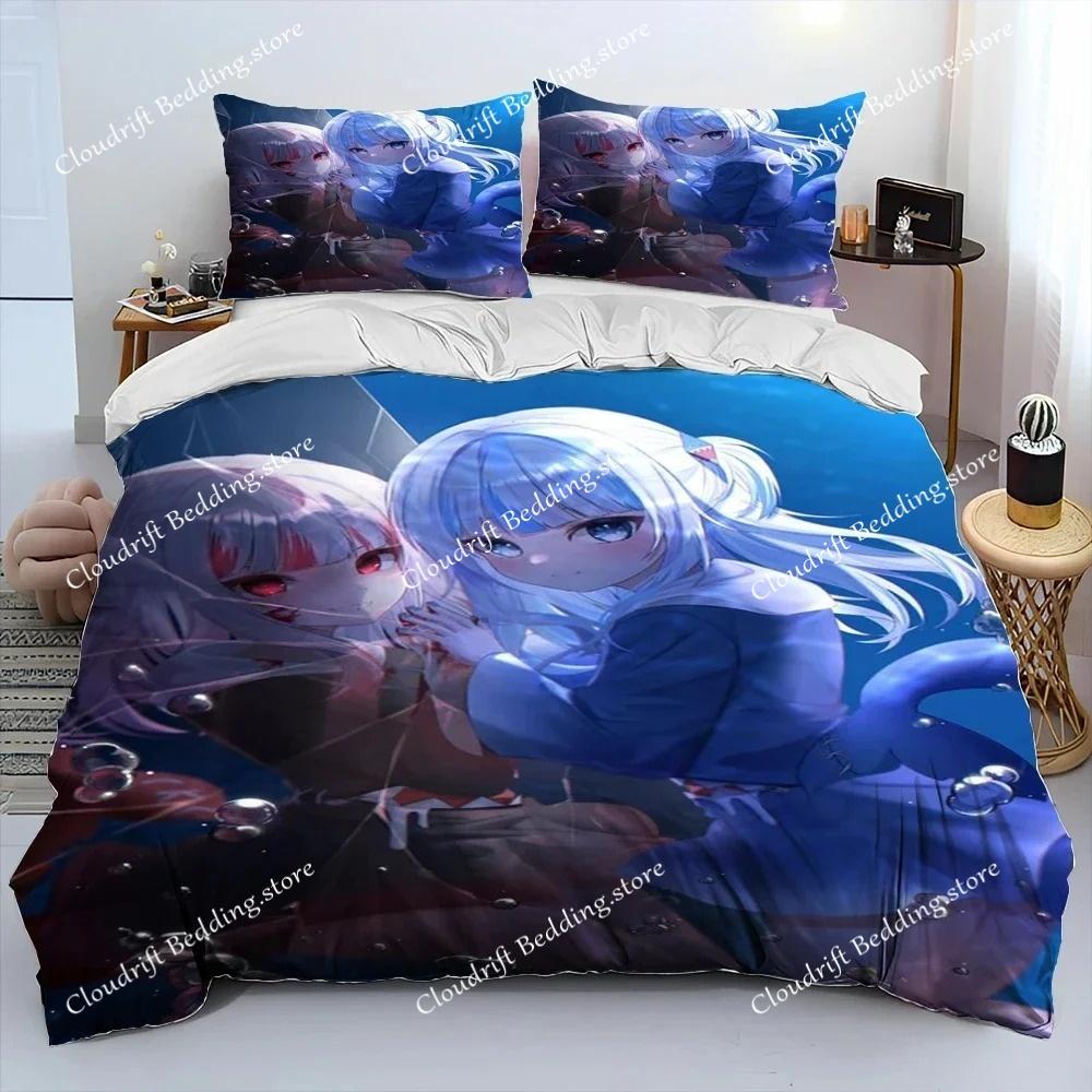 Cute Gawr Gura Hololive Anime Shark Bedding Set Duvet Cover Bed Set Quilt Cover Pillowcase Comforter King Queen Size Boys Adult
