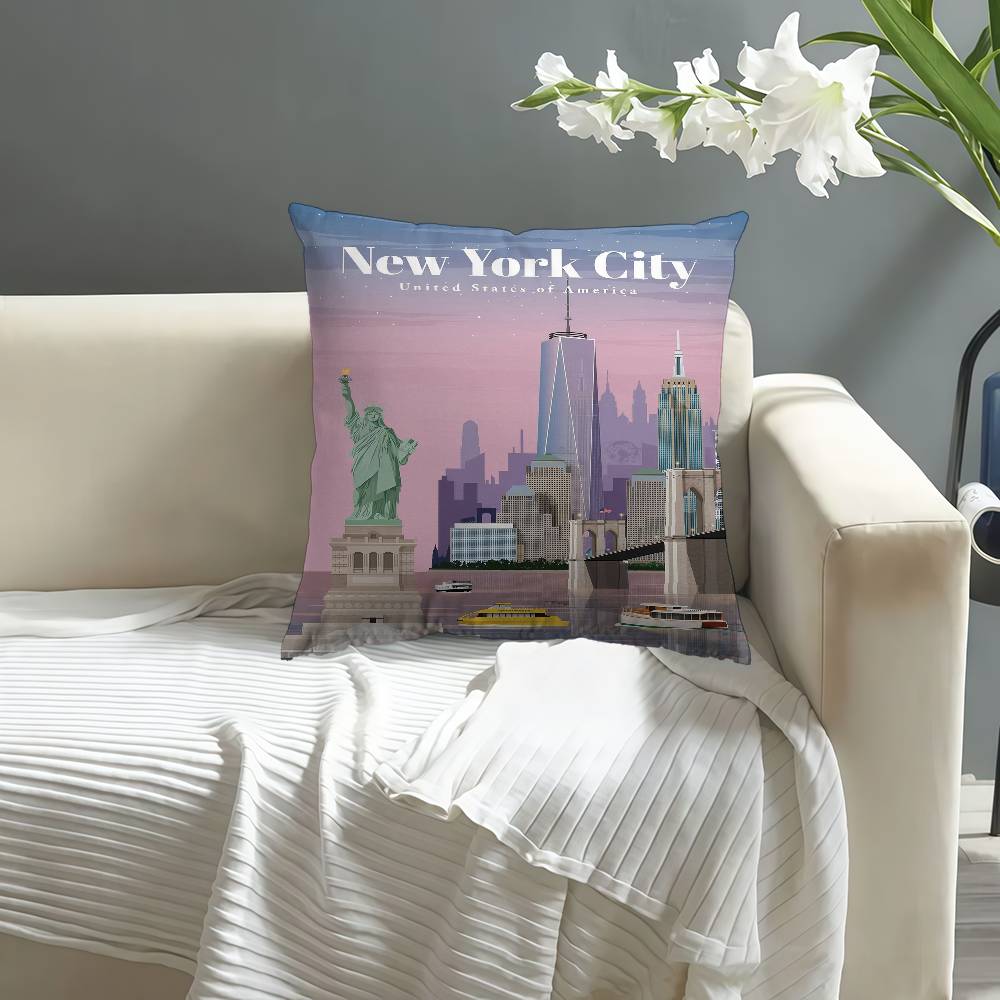 World Famous Tourist Cities Cushion Cover Inches Farmhouse Decor Home Throw Pillow Covers For Couch Decorations