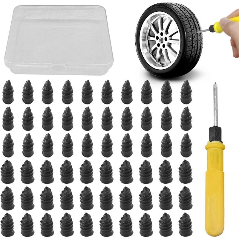 

60PCS Tire Repair Rubber Nails Tire Puncture Repair Tool Kit with Screwdriver Vacuum Repair Tire Screw Plug Kit for Car MT Bike