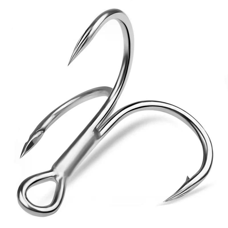 10 PCS/Lot Black High Carbon Treble Hooks Super Sharp Solid Size 1#-14# Triple Barbed Steel Fish Hook Fishing Gear Accessories