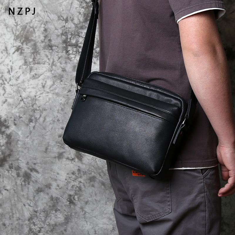 New Men's Leather Shoulder Bag Top Layer Leather Casual Backpack Horizontal Crossbody Bag Trendy Men's Bag 10-inch IPad Bag NZPJ