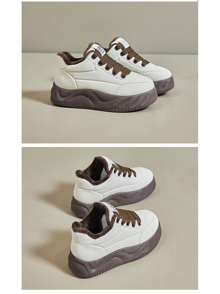 Damskie Zimowe Bawełniane i Skórzane Wodoodporne Grube Podeszwy Antypoślizgowe Buty Sportowe z Aksamitną Podszewką